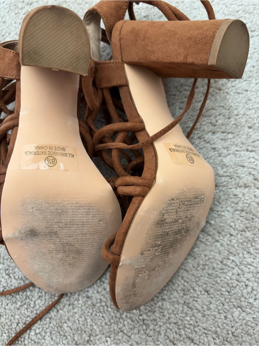 Miss Lola Brown Lace-Up Block Heel Sandals - Picture 4 of 5